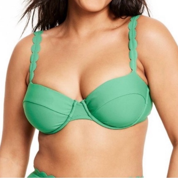 Rhode Bikini 2 Pc Bikini Demitasse Green Scalloped Summer Size Large 12-14 NWT - Picture 5 of 15